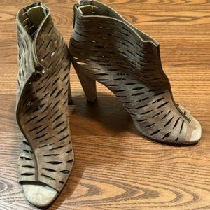 DVF Suede Open-Toe Bootie with Laser Cut Outs